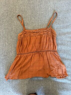 Women's Rust Crochet Trim Spaghetti Strap Tank Top